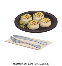 Turkish national food. Fyrynda mantar. Stuffed mushrooms champignons with cheese.