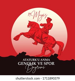 Turkish national holiday illustration banner 19 mayis Ataturk'u Anma, Genclik ve Spor Bayrami, tr: 19 may Commemoration Ataturk, Turkish national holiday illustration banner 19 mayis Ataturk'u Anma, Genclik ve Spor Bayrami, tr: 19 may Commemoration Ataturk,