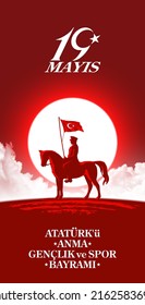 Türkisches Urlaubssuchbanner 19 mayis Ataturk'u Anma, Genclik ve Spor Bayrami, tr: 19. darf Gedenken an Atatürk, Jugend- und Sporttag, Weiße und rote Grafikdesign Türkische Ferienkarte