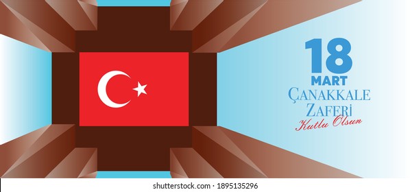Turkish national holiday of March 18, 1915 the day the Ottomans victory Canakkale Victory background. Monument. Translation: victory of Canakkale happy greeting. Banner illustration in vector.