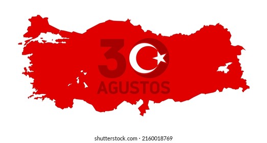 Turkish national illustration banner 30 agustos, zafer bayrami miz, kutlu olsun, tr: August 30, our victory day, happy holiday! Ataturk banner isolated on White. Design Turkish Ataturk holiday card.