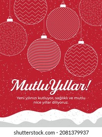 Turkish New Year's greeting card, with "Happy New Year and we wish you a happy and healthy new year" text.