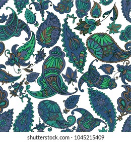 Turkish ornament in blue shades. Eastern traditional ornament. Pattern in a cold color scheme. Vector high-resolution image for printing.