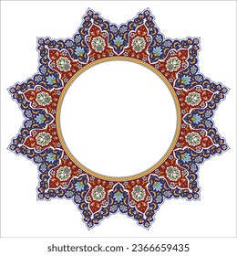 Turkish ornament with a round pattern in blue red gold
