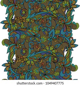 Turkish ornament in the strip. Thematic color scale. Saturated shades of gold and blue. Vector image. Wavy pattern. Abstract decorative elements. Eastern motifs.