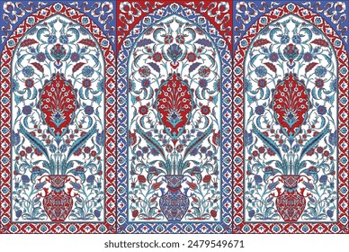 Turkish Ornament Tile Art, Printable Art, Ottoman Iznik Tile Design Art