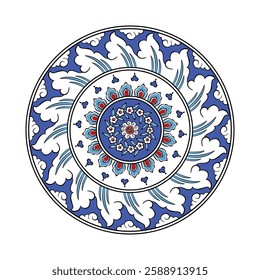 Turkish Ornament Tile Art, Printable Art, Ottoman Iznik Tile Design Art