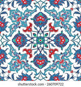 Turkish And Ottoman Empire's Era Traditional Seamless Ceramic Tile, Vector Floral Pattern Osmanlı çini Motif