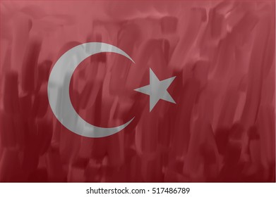  Turkish painted / drawn vector flag. Dramatic, unusual look. Vector file contains flag and texture layers