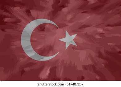  Turkish painted / drawn vector flag. Dramatic, unusual look. Vector file contains flag and texture layers