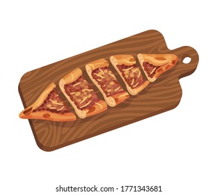 Turkish Pie Pide Rested on Cutting Board Top View Vector Illustration