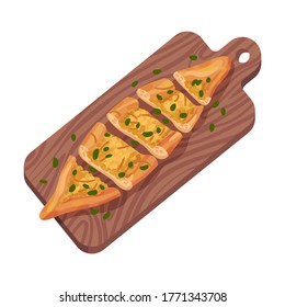 Turkish Pie Pide Rested on Cutting Board Top View Vector Illustration