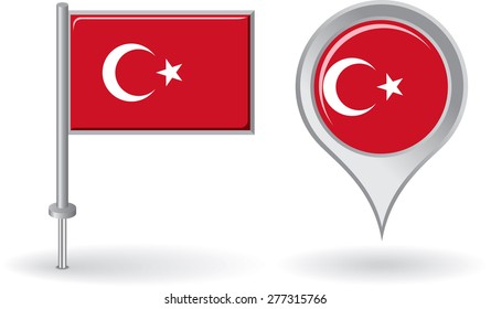 Turkish pin icon and map pointer flag. Vector