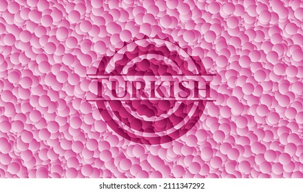 Banda rosa turca con fondo de burbujas. Ilustración vectorial. Detallado. 