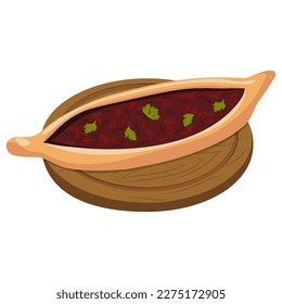 Pizza pide turca. Ilustración vectorial en fondo blanco