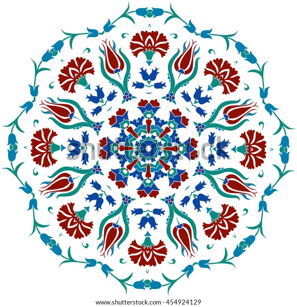 トルコのお皿 イスラムの花柄の丸のデザイン トルコの伝統的な丸い装飾品 のベクター画像素材 ロイヤリティフリー