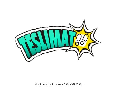 Turkish Pop art Logo For delivery service. Hand drawn icon of steps. Cartoon cargo emblem for Turkey. Vector illustration for sticker, badge, poster, banner or fast courier. Translation: Delivery