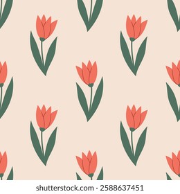 Turkish red tulip flower symbol of Turkey seamless pattern. Tulip pattern. Vector Cartoon illustration. Design for cloth, fabric, textile, fiber.