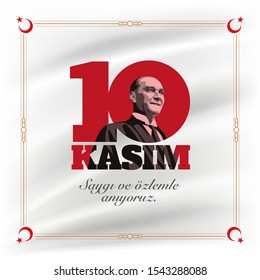 Aniversario del Día de la Muerte de Mustafa Kemal Ataturk, fundador de la república turca. 10 de noviembre, día conmemorativo de Ataturk. Plantilla de diseño de vectores.