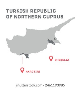 Turkish republic of northern cuprus vector map illustration, country map silhouette with mark the capital city of Turkish republic of northern cuprus inside. vector illustration