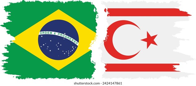 Turkish Republic of Northern Cyprus and Brazil grunge flags connection, vector