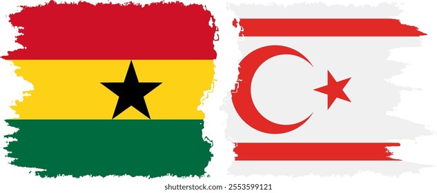 Turkish Republic of Northern Cyprus and Ghana grunge flags connection, vector