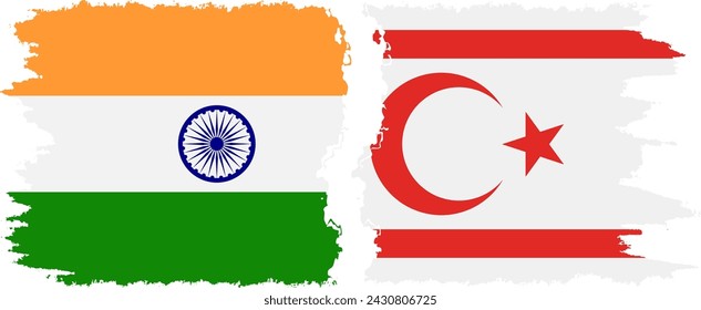 Turkish Republic of Northern Cyprus and India grunge flags connection, vector