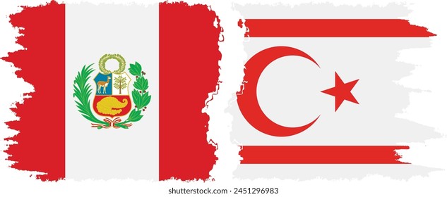 Turkish Republic of Northern Cyprus and Peru grunge flags connection, vector