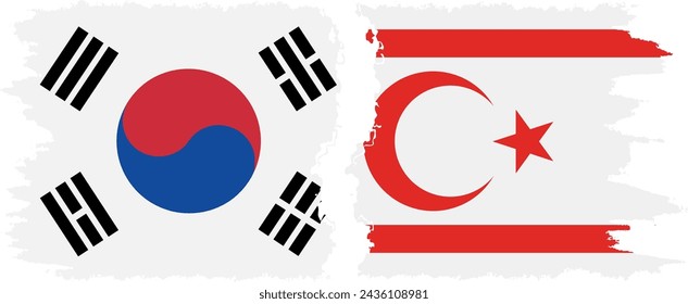 Turkish Republic of Northern Cyprus and South Korea grunge flags connection, vector