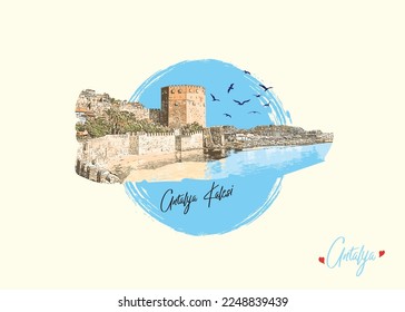 Turkish resort city Alanya with a fortress Alanya Kalesi svg