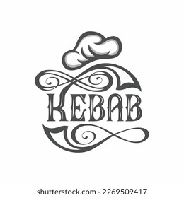Turkish restaurant kebab creative typography with cooking hat elements. Vintage logo design