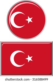 Turkish round and square icon flag. Vector illustration Eps 8.