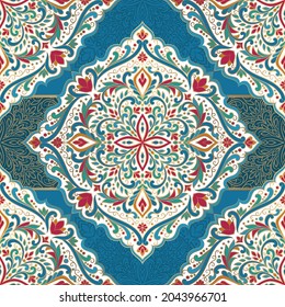 Türkisches nahtloses Muster mit Mandala-Ornament. Traditionelle arabische, indische Motive. Ideal für Gewebe und Textilien, Tapeten, Verpackungen oder jede erwünschte Idee.