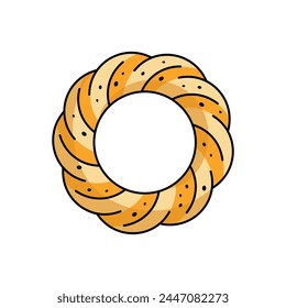 Bagel de sésamo turco. Atributo de tradición de la cultura turca. Ilustración vectorial aislada sobre fondo blanco. Pasteles nacionales turcos.