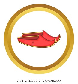 Turkish shoes vector icon in golden circle, cartoon style isolated on white background