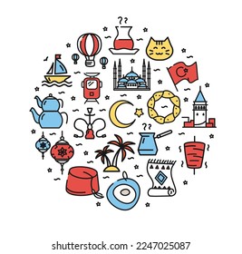 Turkish Sign Round Design Template Thin Line Icon Banner for Promotion, Marketing and Advertising. Vector illustration