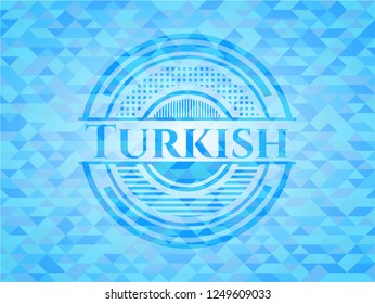 Turkish sky blue emblem. Mosaic background