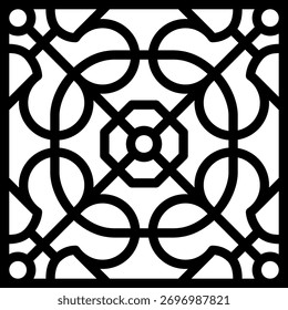 Turkish square pattern of ethnic, black on white isolated background. Vector illustration.