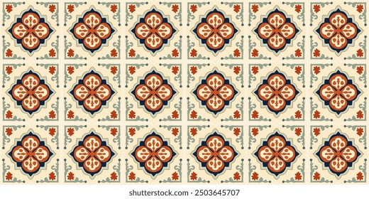 turkish İznik çinisi square shape ceramic tile,  , geometric ornament texture design. Vector seamless pattern