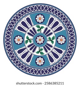 Turkish style colorful mandala, Vintage decorative element. Hand drawn pattern, Islam, Arabic, Indian, ottoman motif. Vector illustration ceramic tile, carpet, cup, paper, wallpaper, background
