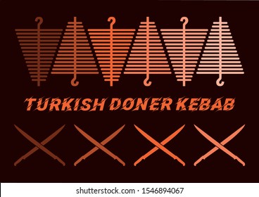 Turkish style simple doner and kebab illustration and vector work. Knife, food, grill, logo.