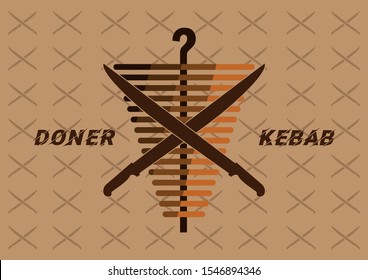 Turkish style simple doner and kebab illustration and vector work. Knife, food, grill, logo.