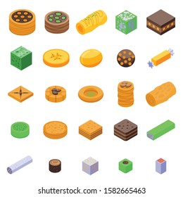 Turkish sweets icons set. Isometric set of Turkish sweets vector icons for web design isolated on white background