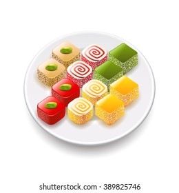 Turkish sweets isolated on transparent background, photo-realistic vector illustration