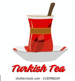 Turkish tea cup vector drawing. Istanbul. A traditional Turkish tea to drink tea. an authentic glass and plate. Enjoying tea in Istanbul Bosphorus