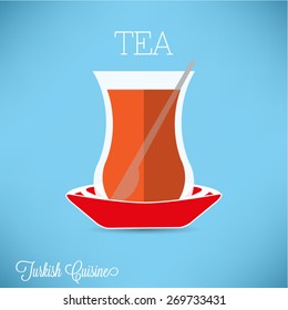 Turkish Tea design vector illustration on blue background, Turkish Cuisine