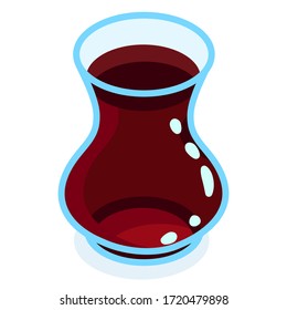 Turkish tea in a glass Cup. Vector isometric simple illustration on a white background.