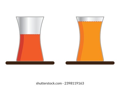 Té turco de vidrio. Té turco vacío y lleno. La bebida caliente tradicional de Turquía. Física, calor, temperatura, expansión, líquido, volumen, masa.