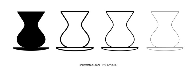 Turkish tea glass. Silhouette tea cup. Slim glass style. Cups of different thicknesses. Moden line art desing. svg