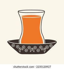 Turkish tea, Hand drawn trendy Vector illustration